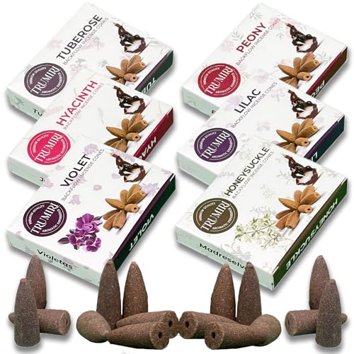 Blossom - Backflow Incense Cones for Waterfall - Scented Inscents-Cones - Peony, Lilac, Hyacinth, Tuberose, Honeysuckle, Violet - Insiensos Aromaticos - 6x10=60 Large Variety Pack - color: Blossom