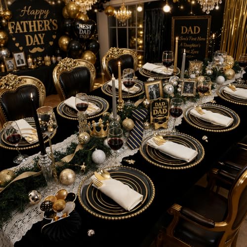 350 Pieces Black and Gold Plastic Plates with Disposable Silverware, Include 50 Dinner Plates 9”, 50 Dessert Plates 6.3”, 50 Black Cups 9 OZ, 50 Pre Rolled Napkins for Wedding/Party/Birthday - color: Black - Modern, size: 350