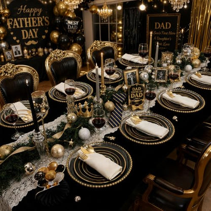 350 Pieces Black and Gold Plastic Plates with Disposable Silverware, Include 50 Dinner Plates 9”, 50 Dessert Plates 6.3”, 50 Black Cups 9 OZ, 50 Pre Rolled Napkins for Wedding/Party/Birthday - color: Black - Modern, size: 350