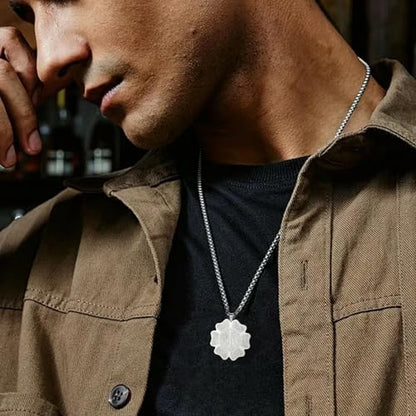 UNIFT Islamic Allah Necklace for Women Men Stainless Steel Muslim Allah Arabic Petal Shape Pendant Necklace Islam Religious Jewelry Eid Ramadan Gifts - color: silver