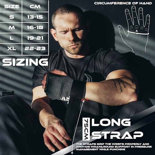 BEAST RAGE Inner Gloves with Hand Wraps Quick Wrap Long 36" Wrist Support MMA Muay Thai Bandages Punching Martial Arts Training Men Women Kickboxing Bandages Under Bag Gloves - color: Black Rage, size: M (Adult)