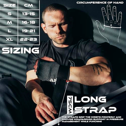 BEAST RAGE Inner Gloves with Hand Wraps Quick Wrap Long 36" Wrist Support MMA Muay Thai Bandages Punching Martial Arts Training Men Women Kickboxing Bandages Under Bag Gloves - color: Black Rage, size: M (Adult)