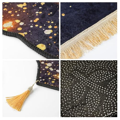 Prayer Mat Muslim Prayer Rug Portable Festival Mat Lightweight Praying Carpet with Tassel for Women Men - color: Black