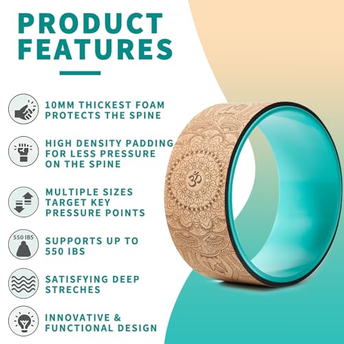 Cork Roller, Yoga Wheel, Upgraded Back Wheels for Pain Relief & Stretching | Strongest Back Roller for Deep Tissue Massage, Improving Yoga Poses Backbend - style: CORK