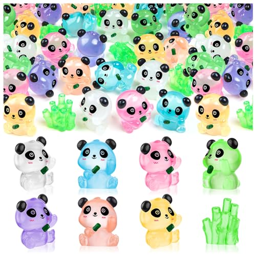 18PCS Luminous Mini Resin Panda Figurines with 2 Bamboos for Dollhouse | Cute Panda Figurines Miniature, Glow in The Dark Mini Panda Bamboo Bulk, Cake Topper, Micro Landscape, Garden DIY - style: MiniPanda 20PCS