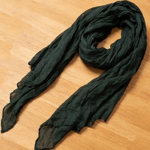Women Crinkle Spring Scarf Shawls Summer Long Scarves Lightweight Hijab Wraps Soft Linen Cotton for Beach Travel - color: Dark Green