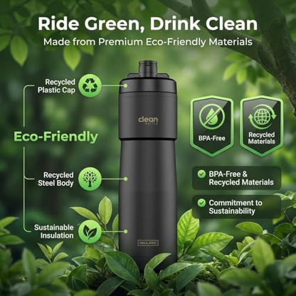 The Clean Hydration Co Insulated Bike Water Bottle 23 oz | Easy Clean Nozzle, Easy Squeeze Sports Bottle | BPA Free Cycling Bottle for Road & Mountain Biking, Gym & Travel | Matte Black - color: Matte Black