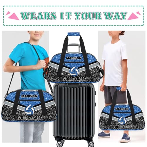 Personalized Volleyball Bag for Teens, Custom Dance Bag Name Overnight Small Duffel Bag for Practice Gymnastics Ballet Sports Bag, Blue and Black Glitters Sequins - color: Blue Black