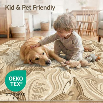 4'x6' Washable Bohemian Swirl Accent Rug, Tan Non-Shedding Small Carpet Pet Friendly & Non-Slip for Playroom, Bedroom, Reading Nook | Ref:2067663 - color: Beige/Pattern 21, size: 4' x 6' (Rectangular)