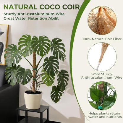 48" Moss Pole Monstera Plant Support, 4 Pack, Bendable Plant Stakes Made of Real Coco Coir Support for Climbing Indoor Plants, Tall Moss Stick Trellis for Potted Climbers - size: 4 Pack (48in)