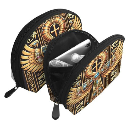 Egyptian Symbol 2-Piece Shell Makeup Bag Set, Large Capacity Travel Cosmetic Bag For Women With Zipper, Waterproof Polyester Toiletry Organizer Pouch For Purse, Travel, Gym & Daily Use - color: Egyptian Symbol