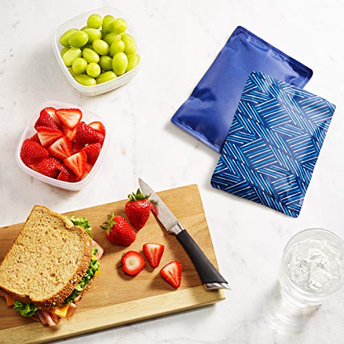 Fit & Fresh Cool Coolers 2 Pack Soft Ice for Lunch Bags, Flexible Stretch Nylon, Durable, Reusable Lunch Box Ice Packs, Soft Ice, Reusable Freezer Packs, Lunch Ice, Easy to Clean, Navy Sketch - color: Sketch Weave (2 Pack), size: Standard