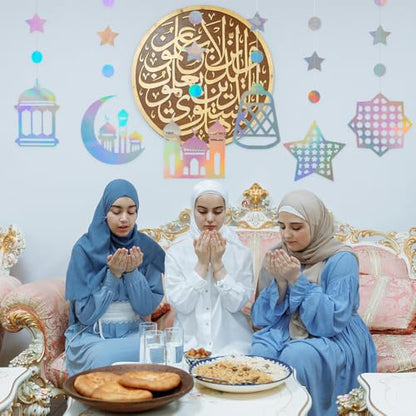 Iridescent Ramadan Decorations for Home, 6 Pcs Star Moon Mosques Garland Islamic Hanging Streamers Backdrop Holographic Eid Mubarak Banner for Birthday Wedding Night Party Supplies
