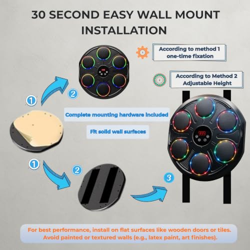Premium Heavy Duty Burwayo Smart Music Boxing Machine for Adults | Wall-Mounted Bluetooth Punching Pad with Lights, 12 Modes Speeds, Adjustable Height, Gloves Included – Home Fitness for Teens