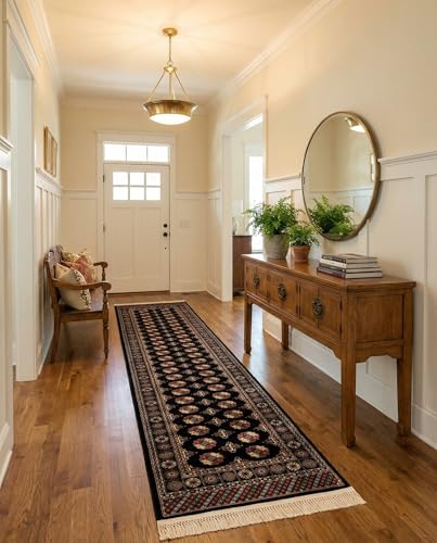 Rugs.com - Bokhara Rug – 12 Ft Runner Black Easy-Clean Runner Rug – Perfect for Hallways, Entryways, and High-Traffic Indoor Areas - color: Black, size: 2'7" x 12' (Runner)