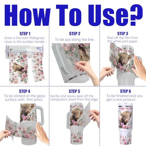 6 PCS Cow Flower UV DTF Stickers, UV DTF Cup Wrap for 40oz | Vibrant washable UV DTF cup wrap transfers with strong adhesion for glass cups, mugs and smooth hard surfaces - style: Cow Flower