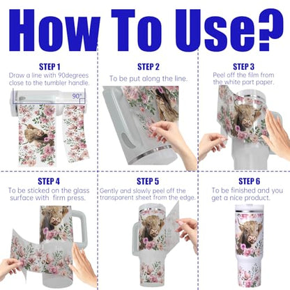 6 PCS Cow Flower UV DTF Stickers, UV DTF Cup Wrap for 40oz | Vibrant washable UV DTF cup wrap transfers with strong adhesion for glass cups, mugs and smooth hard surfaces - style: Cow Flower