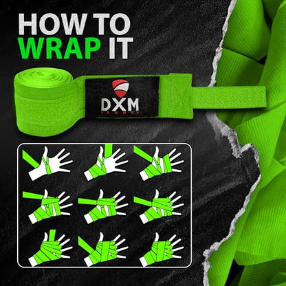 DXM SPORTS Boxing Hand Wraps Inner Gloves - 180 Inch Elasticated Thumb Loop Bandages - Kickboxing MMA Muay Thai Kickboxing Martial Arts Punching Training for Men Women - color: Green