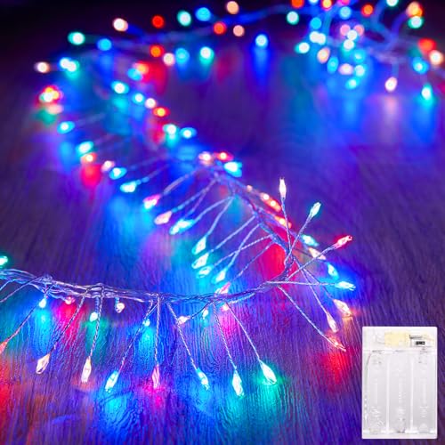 Battery Operated Fairy Lights, 10Feet 120LEDs Firecracker String Lights Waterproof Silver Wire Starry Firefly Lights for DIY Wreath Home Weeding Indoor Outdoor Christmas Decorations, Multicolor - color: Multicolor, size: 120 LEDs
