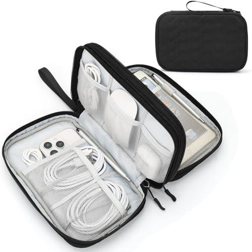 FYY Electronic Organizer, Travel Tech Pouch Bag, Large, Black Quilted - color: Black Quilted, size: 9.1 x 5.9 x 3.15 inches