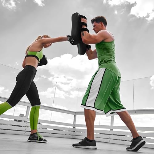 DXM SPORTS Muay Thai Pads Kickboxing Equipment Martial Arts Training Kick Pads for MMA, Taekwondo, Karate – Ideal for Kicks, Knees and Punches in Martial Arts Training (ONE PAD ONLY) - color: Black & Green