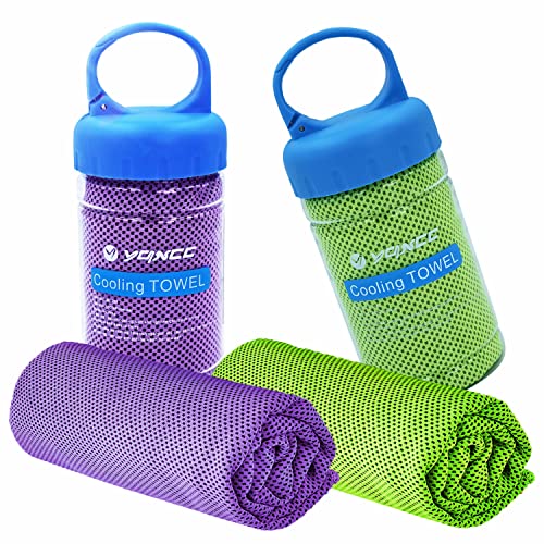 YQXCC 2 Pack Cooling Towels (47"x12"), Ice Cool Towel for Neck & Face | Cooling Neck Wraps, Soft Breathable Microfiber Chilly Towel for Yoga, Golf, Gym, Running, Camping & Hot Weather - color: Purple/Green
