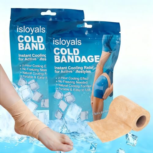 2 Packs Ice Tape Cooling Athletic Tape, Instant Cooling & Compression for Athletes No Refrigeration Needed, Self-Stick Bandage Wrap for Knee, Ankle, Wrist Pain & Swelling Relief (Beige) - color: Beige-2pack