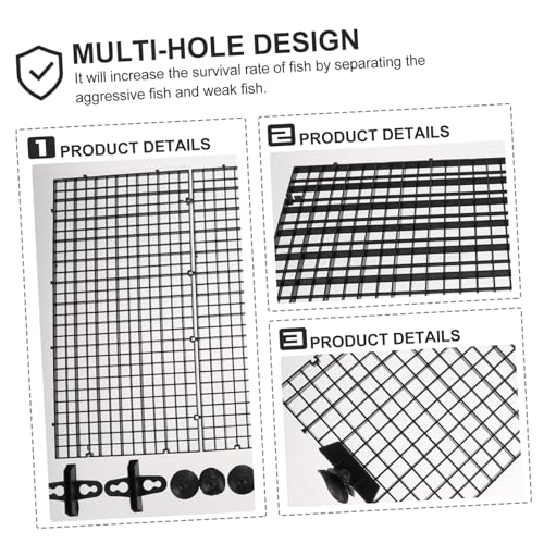 Abaodam 1set Fish Tank Divider Aquarium Separator for Fish Isolation High-Transparency Mesh Panels Includes Cups for - color: Black