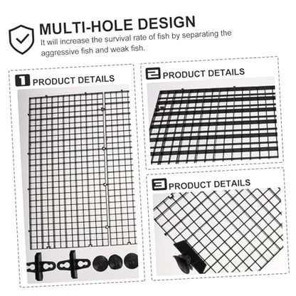 Abaodam 1set Fish Tank Divider Aquarium Separator for Fish Isolation High-Transparency Mesh Panels Includes Cups for - color: Black