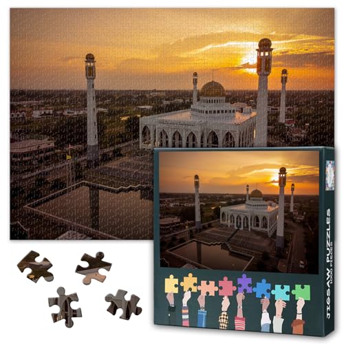 Jigsaw Puzzle 1000 Pieces for Adults Southern Thailand Mosque Songkhla Province Cultural Landmark Asian Architecture Home Decor Living Room Art 27.5x19.7 Inch - color: Artwork-19