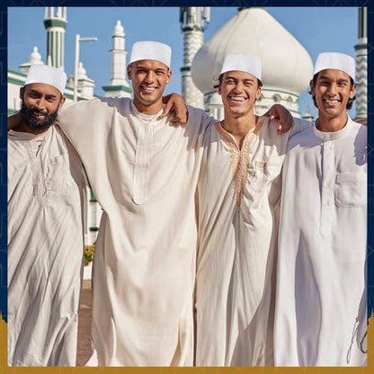 Eid Muslim 기도 Kufi 모자 남성용 기도 모자 모자 이슬람 비니 스컬 캡 자수 코피아 토피 6개 - style: 우아함