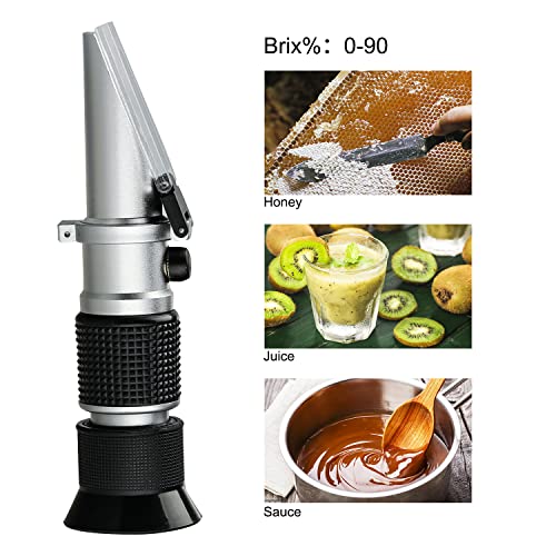 Brix Refractometer 0~90%, Handheld Sugar Refractometer, High Accurate Brix Measurement Meter with ATC for Fruit, Beverages&Juice, Honey, Maple Syrup, Molasses and Other Sugary Drink - color: Brix 0~90%