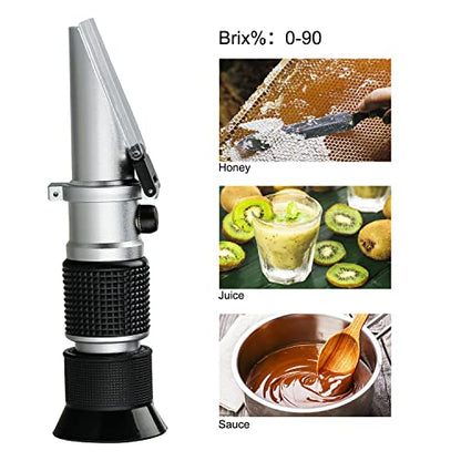 Brix Refractometer 0~90%, Handheld Sugar Refractometer, High Accurate Brix Measurement Meter with ATC for Fruit, Beverages&Juice, Honey, Maple Syrup, Molasses and Other Sugary Drink - color: Brix 0~90%