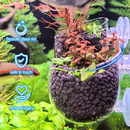 4pcs Glass Aquarium Decor Plant Pot，Crystal Aquatic Plant Pot with Suction Cup, Betta Resting Bed Spot，Aquarium Planter Landscaping Cup with Stones Clip and Tweezers (4pcs Glass Aquarium Plant Pot) - size: 4pcs glass aquarium plant pot