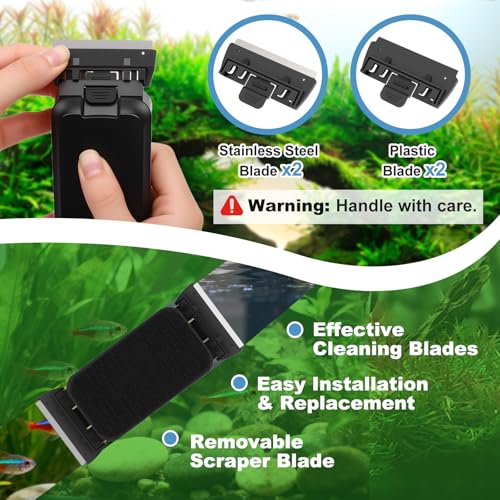 fishkeeper Dual-Blades Magnetic Aquarium Glass Cleaner with 4 Algae Scraper | 2-In-1 Floating Scrubber, Double Side Magnetic Fish Tank Cleaner for 0.6-0.8 Inch Thick Glass & Acrylic Aquarium Tanks (XL) - size: XL for Glass Thickness:0.8"