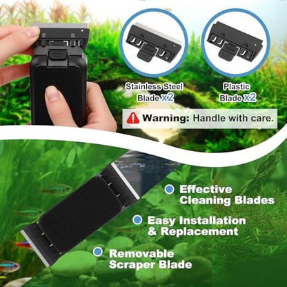 fishkeeper Dual-Blades Magnetic Aquarium Glass Cleaner with 4 Algae Scraper | 2-In-1 Floating Scrubber, Double Side Magnetic Fish Tank Cleaner for 0.6-0.8 Inch Thick Glass & Acrylic Aquarium Tanks (XL) - size: XL for Glass Thickness:0.8"