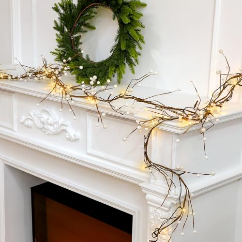 Syhood 9 Ft Ramadan Berry Garland 30 LED Lights Battery Operated,White