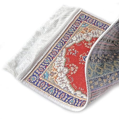 Foldable Muslim Small Prayer Mat for Head Portable Classic Pattern Islamic Small Prayer Rug Salah Carpet Mat with Tassel - color: Red