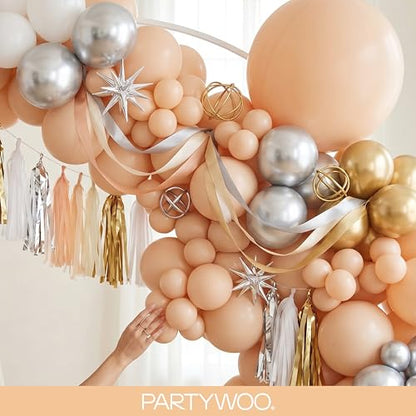PartyWoo 누드 풍선 140피스 다양한 사이즈 45.7cm(18인치), 30.5cm(12인치), 25.4cm(10인치), 12.7cm(5인치), 살구, 보헤미안 가을 뉴트럴 풍선 아치 키트, 가랜드, 졸업 생일 소년 베이비 샤워 테마 파티 장식, 브라운-F05 - color: Apricot-f05