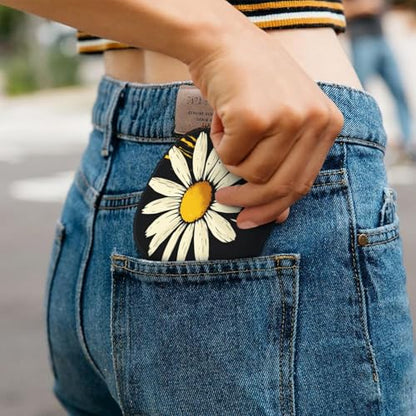 Stylish Daisy RFID Blocking Semi Circle Card Holder PU Leather Zipper Wallet Pouch Keychain Bag for Women Men, Slim Small Credit Card Case Organizer with 12 Slots - color: Stylish Daisy