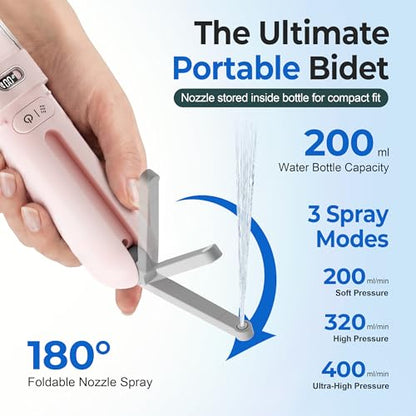Electric Portable Bidet – Rechargeable Travel Bidet for Women Postpartum Care & Personal Hygiene | with 3 Pressure Modes for Home Travel & Camping (Pink) - color: Pink