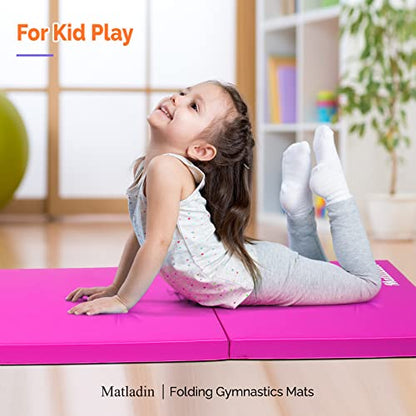 Matladin 8' Folding Gymnastics Gym Exercise Aerobics Mat, 8ft x 2ft x 2in PU Leather Tumbling Mats with Hook & Loop Fastener for Stretching Yoga Cheerleading Martial Arts - color: 'Purple