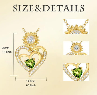 Midari Sunflower Necklace 18k Gold Plated Heart with Brithstone You Are My Sunshine Necklace Anniversary Birthday Sunflower Jewelry Gift for Women Wife Mom - color: 08-August