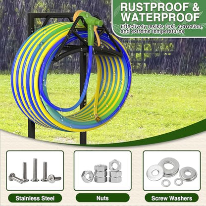 Qatsrin Garden Hose Holder Holds 160ft, Detachable Water Hose Storage Black | Heavy Duty Hose Hanger Reel, Freestanding Hose Stand Rack for Outside Yard Lawn Farm - color: Black
