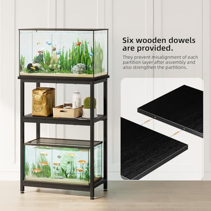 APPOLYN 5-10 Gallon Fish Tank Stand, Metal Aquarium Stand with Storage, 3-Tier Shelf Tank Stand, 10 Gallon Fish Tank Stand with 20.5" L x 11.4" W Tabletop, Black
