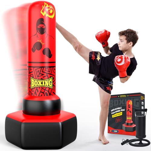 ODOSOLA 67'' Inflatable Punching Bag Freestanding for Kids Aged 3-12 – Heavy Duty Boxing Set for Karate & Taekwondo, Stable Boxing Bag Active Kids Toy, Christmas Birthday Gift for Boys and Girls - color: 레드