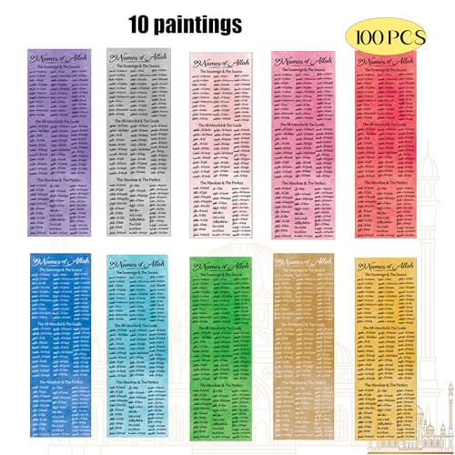 100 pcs Watercolor Cloud 99 Names of Allah Bookmark Arabic English Islamic Bookmarks Reflecting on The Names of Allah Ramadan Eid Gifts Bulk for Women Men Quran Learning