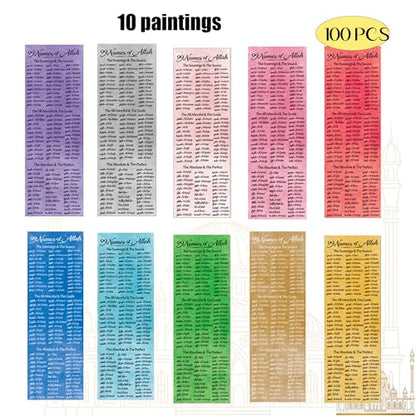 100 pcs Watercolor Cloud 99 Names of Allah Bookmark Arabic English Islamic Bookmarks Reflecting on The Names of Allah Ramadan Eid Gifts Bulk for Women Men Quran Learning