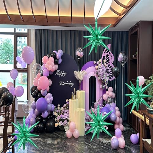 6 Pcs Green Star Foil Balloons One-Piece 14-Pointed Star Balloon 4D Cone Mylar 22inch Christmas Birthday Wedding Fireworks Shape Party Supplies (Green) - color: Green