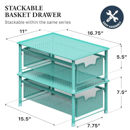 Simple Houseware Stackable Cabinet Basket Drawer Organizer, Turquoise - color: Turquoise, size: 1-Tier